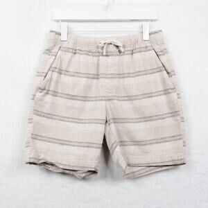 OLD NAVY Jogger Drawstring Linen Blend 7" Shorts‎ Neutral Stripe Beige Mens Sz S